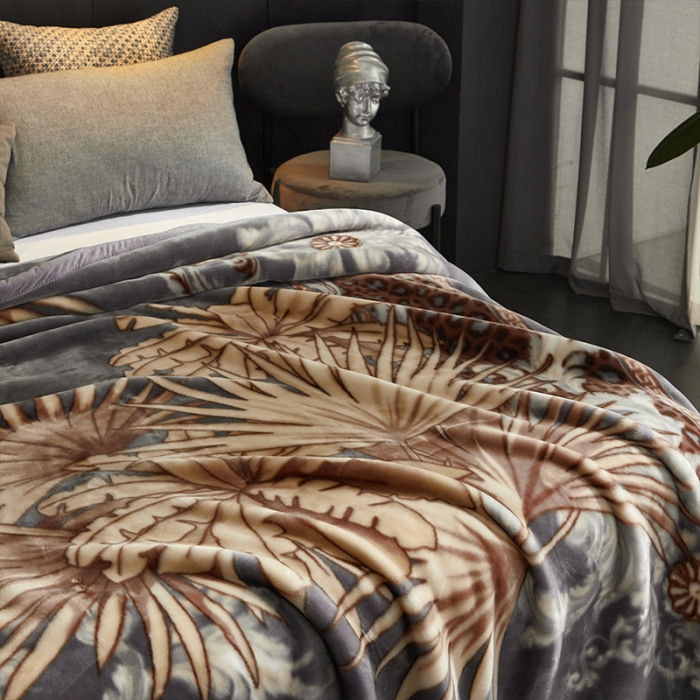 91家纺网 家纺一手货源 找家纺 凯轩毛毛毯毯子 2024新款安哥拉云毛毯毯子 叶子-灰