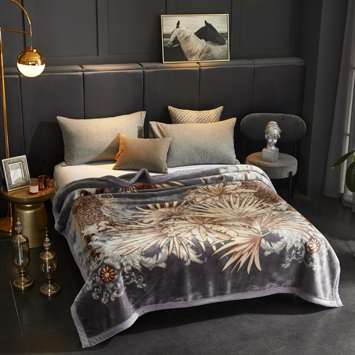 91家纺网 家纺一手货源 找家纺 凯轩毛毛毯毯子 2024新款安哥拉云毛毯毯子 叶子-灰