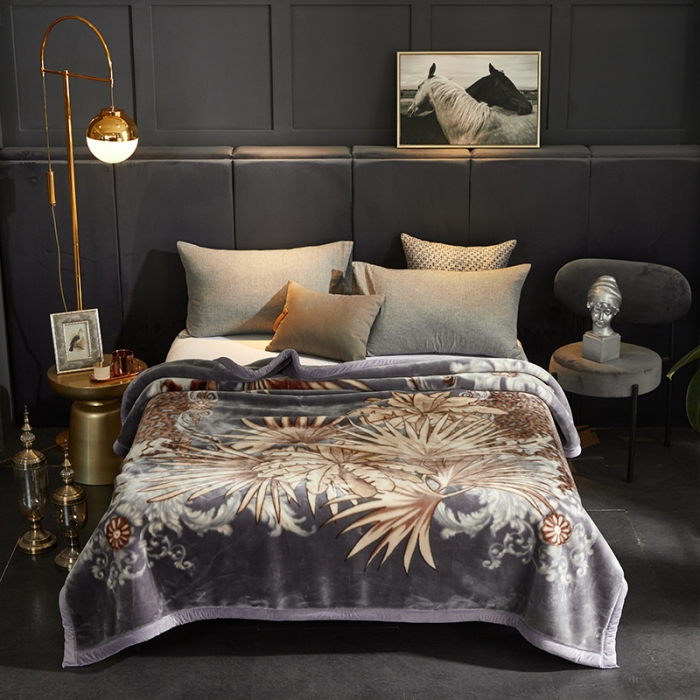 91家纺网 家纺一手货源 找家纺 凯轩毛毛毯毯子 2024新款安哥拉云毛毯毯子 叶子-灰