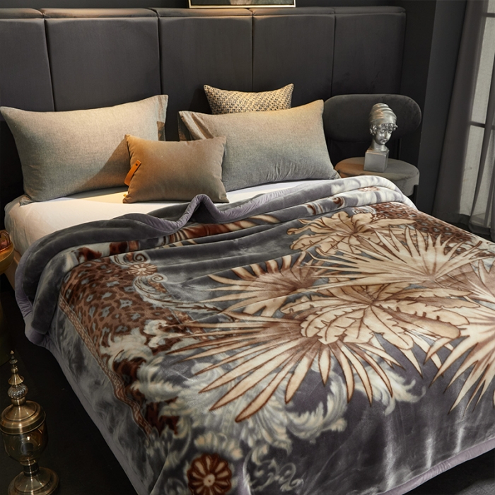 91家纺网 家纺一手货源 找家纺 凯轩毛毛毯毯子 2024新款安哥拉云毛毯毯子 叶子-灰