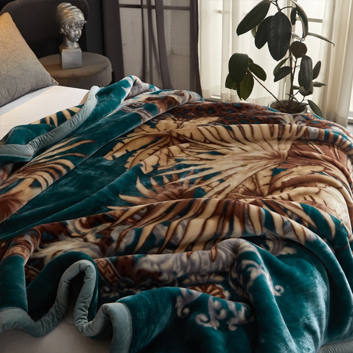 91家纺网 家纺一手货源 找家纺 凯轩毛毛毯毯子 2024新款安哥拉云毛毯毯子 叶子-墨绿