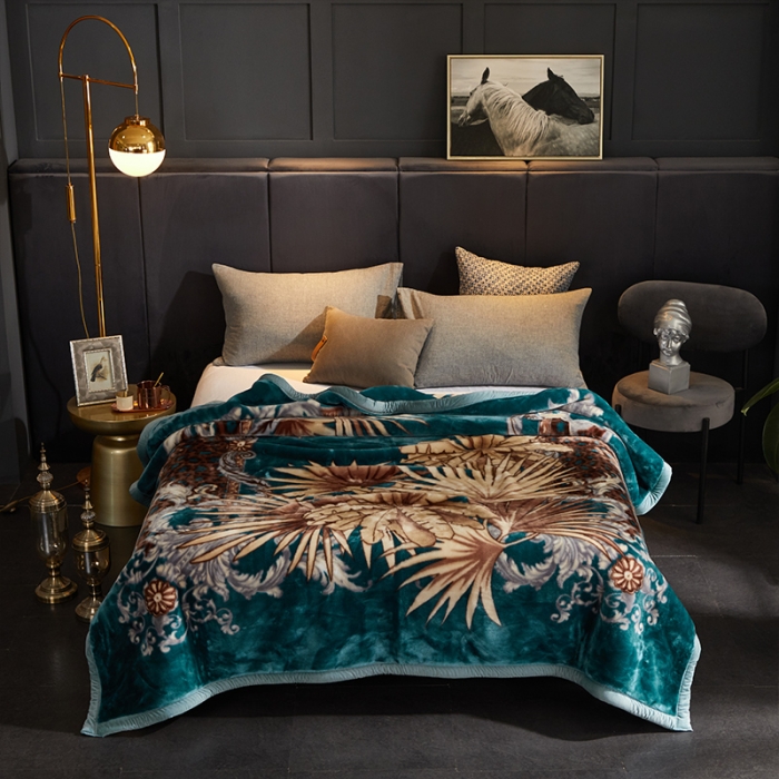 91家纺网 家纺一手货源 找家纺 凯轩毛毛毯毯子 2024新款安哥拉云毛毯毯子 叶子-墨绿