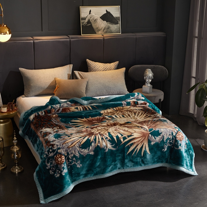 91家纺网 家纺一手货源 找家纺 凯轩毛毛毯毯子 2024新款安哥拉云毛毯毯子 叶子-墨绿