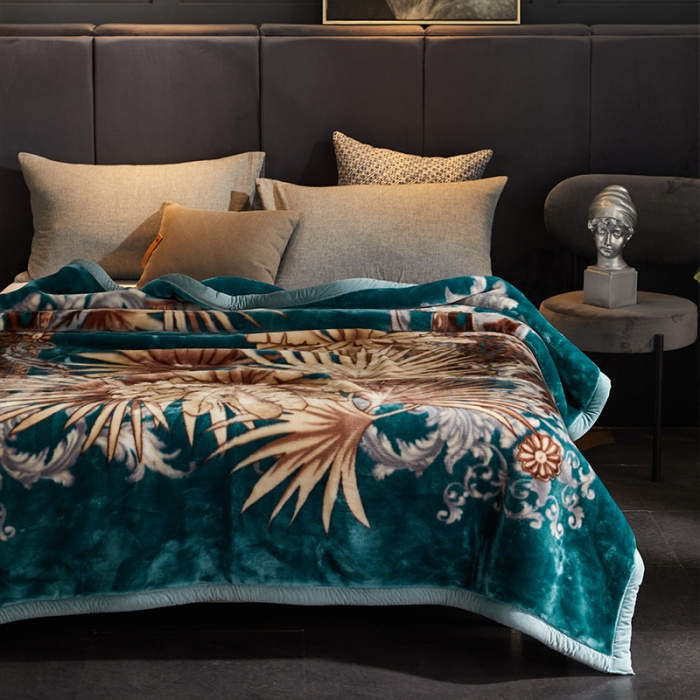 91家纺网 家纺一手货源 找家纺 凯轩毛毛毯毯子 2024新款安哥拉云毛毯毯子 叶子-墨绿