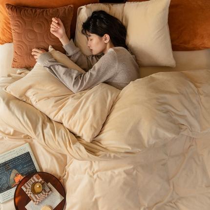 91家纺网 家纺一手货源 找家纺 寐眠 2021新款天鹅绒四件套法莱水晶牛奶金貂宝宝贝贝绒- 奶茶纯色