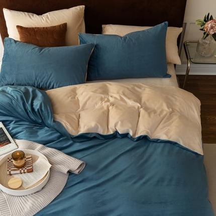 91家纺网 家纺一手货源 找家纺 寐眠 2021新款天鹅绒四件套法莱水晶牛奶金貂宝宝贝贝绒- 雾兰+奶茶