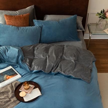 91家纺网 家纺一手货源 找家纺 寐眠 2021新款天鹅绒四件套法莱水晶牛奶金貂宝宝贝贝绒- 雾兰+深灰