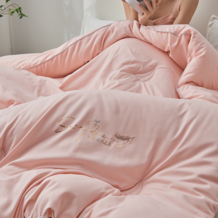 91家纺网 家纺一手货源 找家纺 慕尚 2022新款磨毛镶钻大豆冬被冷色调 大豆粉