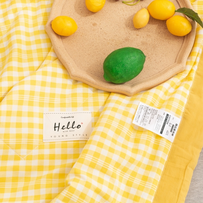 91家纺网 家纺一手货源 找家纺 简色坊2023新款简约风夏凉被 黄小格