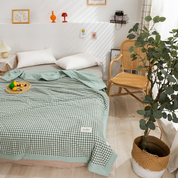 91家纺网 家纺一手货源 找家纺 简色坊2023新款简约风夏凉被 绿小格