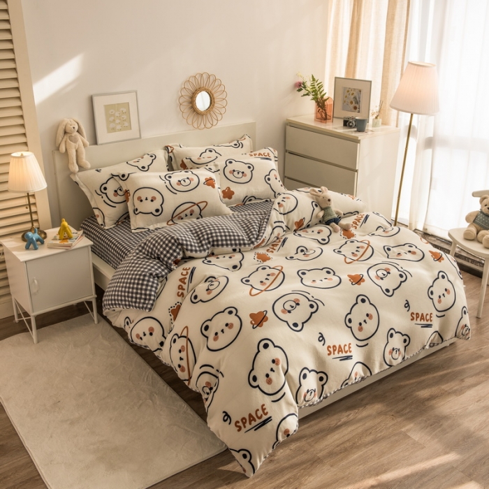 91家纺网 家纺一手货源 找家纺 丝羽坊 2021新款牛奶绒法莱绒保暖套件 太空熊