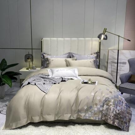 魅都 爱玛印象100阿克苏长绒棉刺绣四件套 大地咖