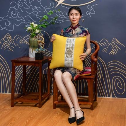 91家纺网 家纺一手货源 找家纺 （总）北辰 2021新款鸿运棉麻织带新中式抱枕