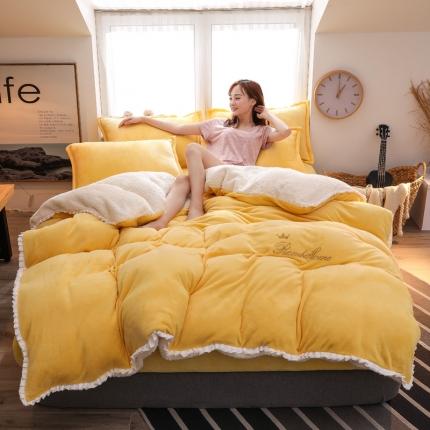91家纺网 家纺一手货源 找家纺 简爱家纺 2025新款法莱绒羊羔绒四件套 回忆-鹅黄