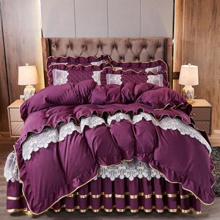 91家纺网 家纺一手货源 找家纺 （总）网红馆 2025新款芭莎风情色织蕾丝床裙四件套