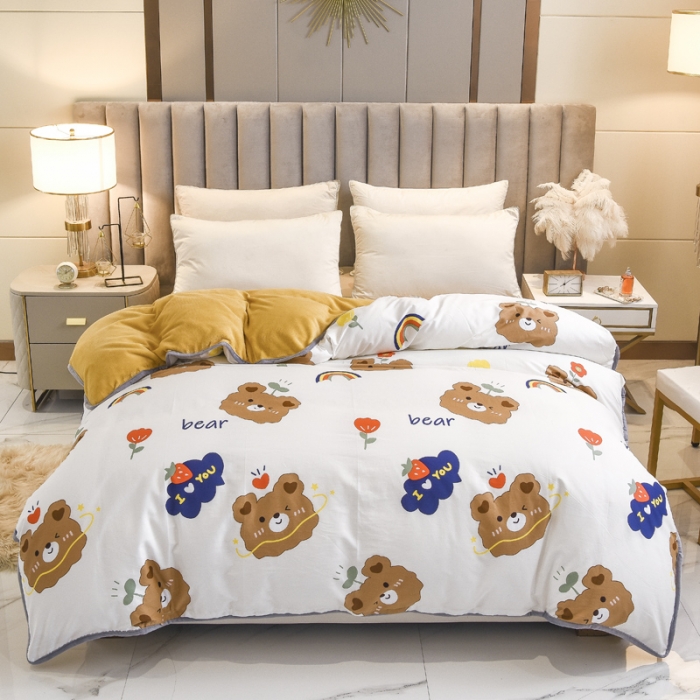 91家纺网 家纺一手货源 找家纺 琪琪阁 2021新款全棉+牛奶绒单被套安迪小熊