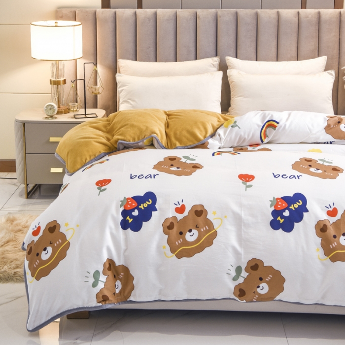 91家纺网 家纺一手货源 找家纺 琪琪阁 2021新款全棉+牛奶绒单被套安迪小熊