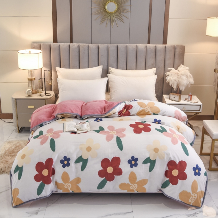 91家纺网 家纺一手货源 找家纺 琪琪阁 2021新款全棉+牛奶绒单被套花妃-粉