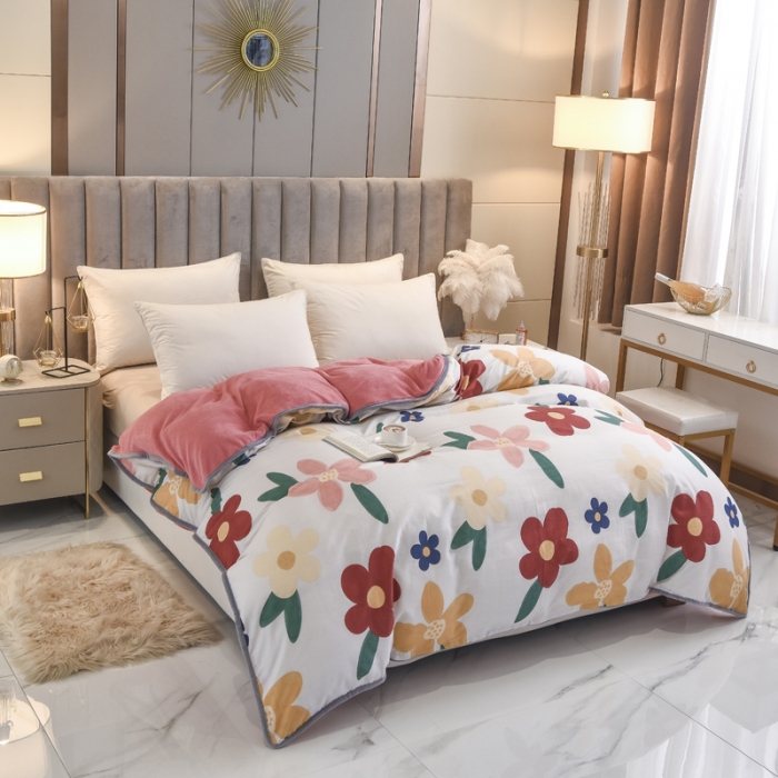 91家纺网 家纺一手货源 找家纺 琪琪阁 2021新款全棉+牛奶绒单被套花妃-粉