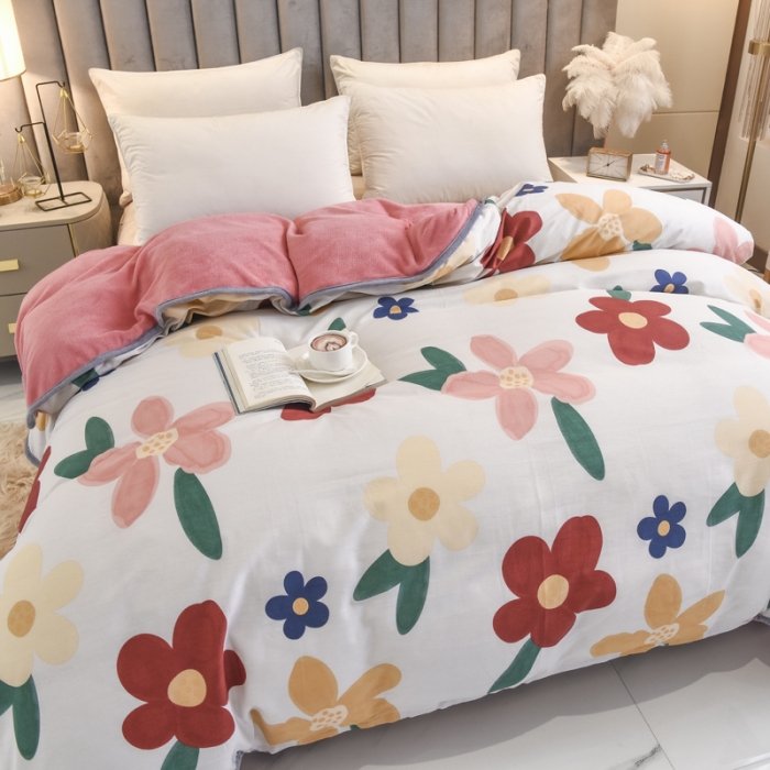 91家纺网 家纺一手货源 找家纺 琪琪阁 2021新款全棉+牛奶绒单被套花妃-粉