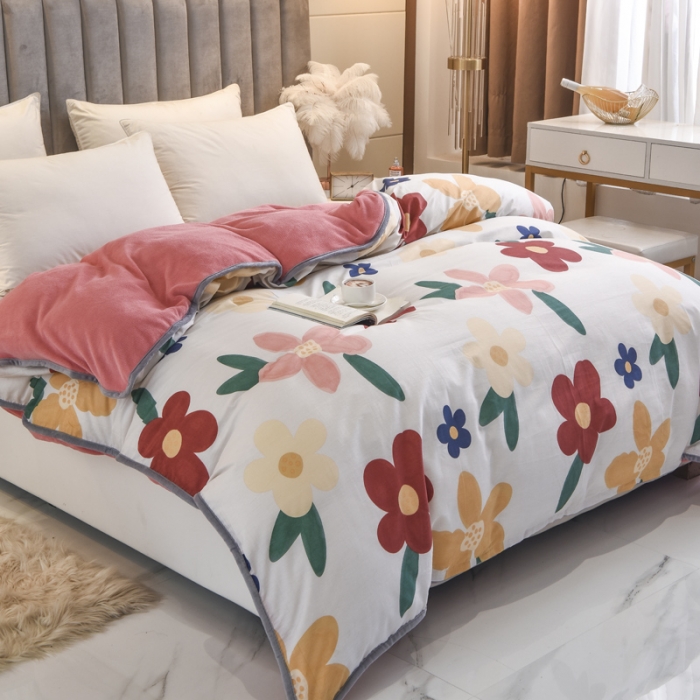 91家纺网 家纺一手货源 找家纺 琪琪阁 2021新款全棉+牛奶绒单被套花妃-粉