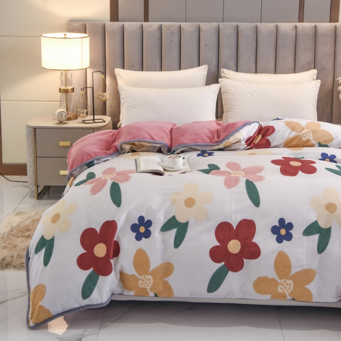 91家纺网 家纺一手货源 找家纺 琪琪阁 2021新款全棉+牛奶绒单被套花妃-粉