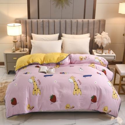 琪琪阁 2021新款全棉+牛奶绒单被套开心小鹿-粉