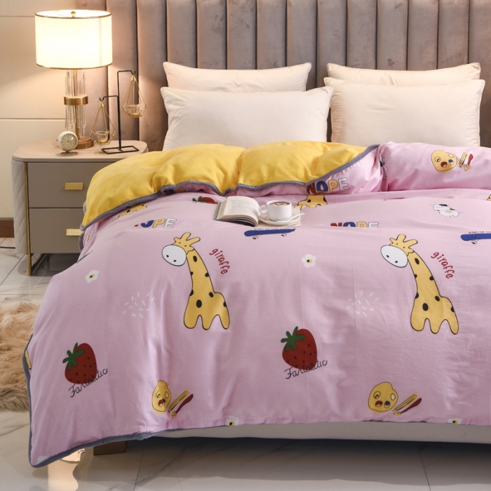 91家纺网 家纺一手货源 找家纺 琪琪阁 2021新款全棉+牛奶绒单被套开心小鹿-粉