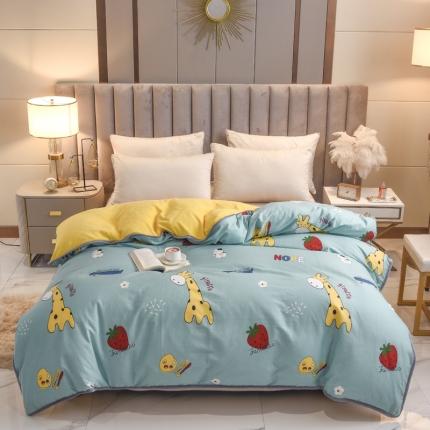 琪琪阁 2021新款全棉+牛奶绒单被套开心小鹿-绿