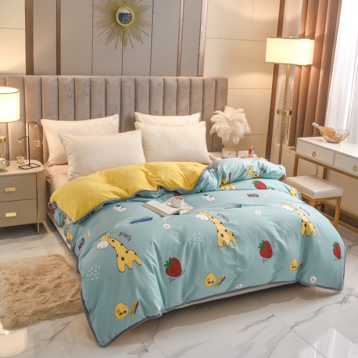 91家纺网 家纺一手货源 找家纺 琪琪阁 2021新款全棉+牛奶绒单被套开心小鹿-绿