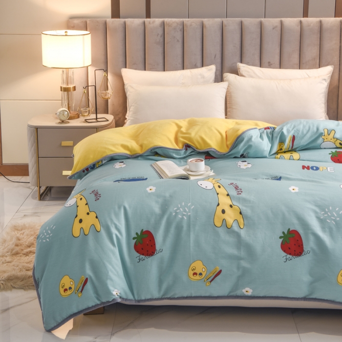 91家纺网 家纺一手货源 找家纺 琪琪阁 2021新款全棉+牛奶绒单被套开心小鹿-绿