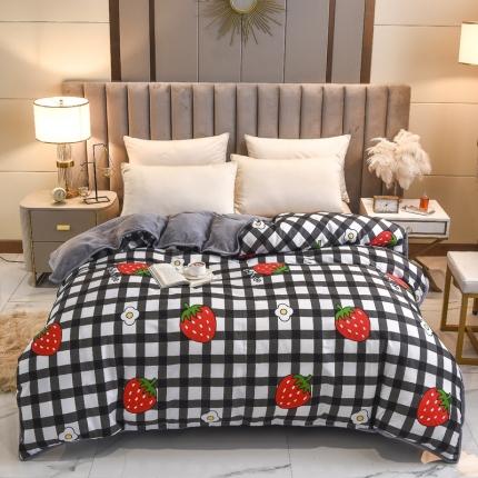 琪琪阁 2021新款全棉+牛奶绒单被套温馨草莓