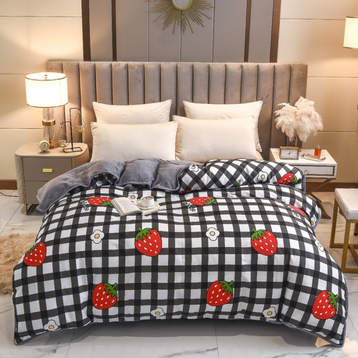 91家纺网 家纺一手货源 找家纺 琪琪阁 2021新款全棉+牛奶绒单被套温馨草莓