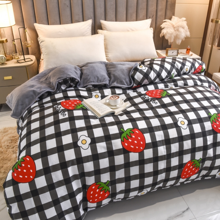 91家纺网 家纺一手货源 找家纺 琪琪阁 2021新款全棉+牛奶绒单被套温馨草莓