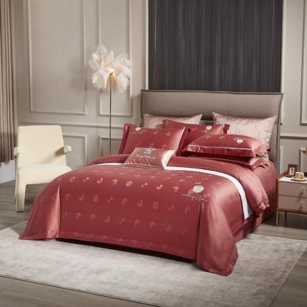 91家纺网 家纺一手货源 找家纺 玖玖爱家纺2021新款160支贡缎提花里料贡缎磨毛 华尔兹砖红