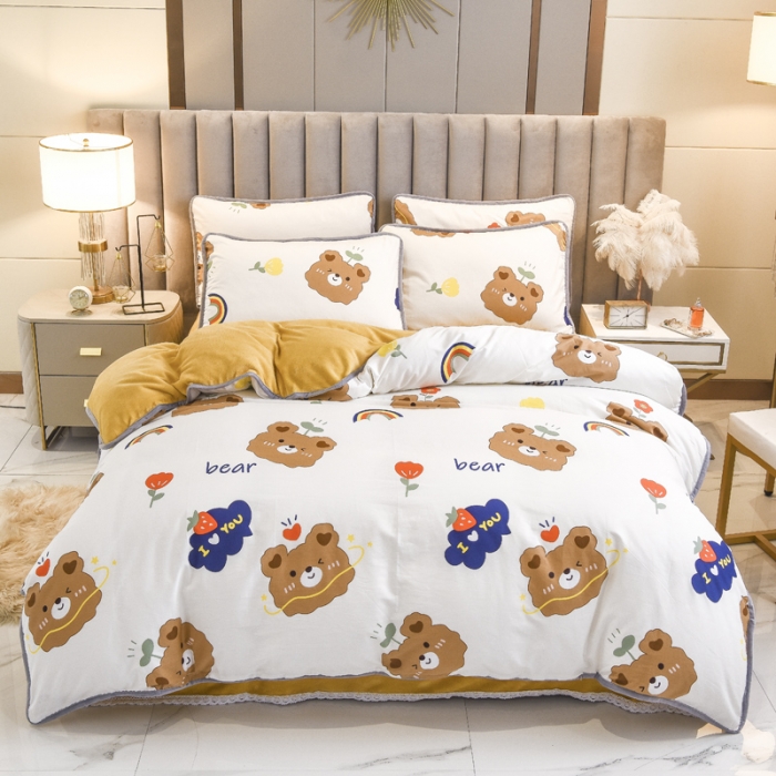 91家纺网 家纺一手货源 找家纺 琪琪阁 2021新款全棉+牛奶绒四件套安迪小熊