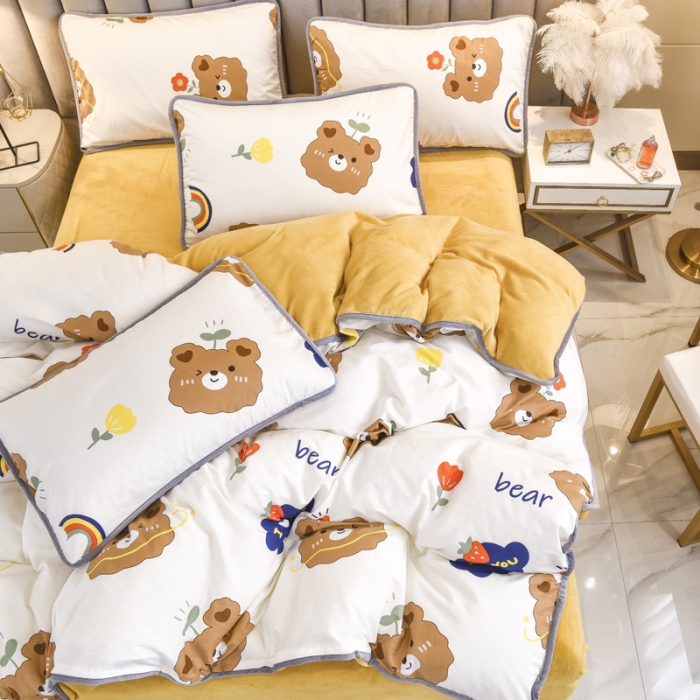 91家纺网 家纺一手货源 找家纺 琪琪阁 2021新款全棉+牛奶绒四件套安迪小熊