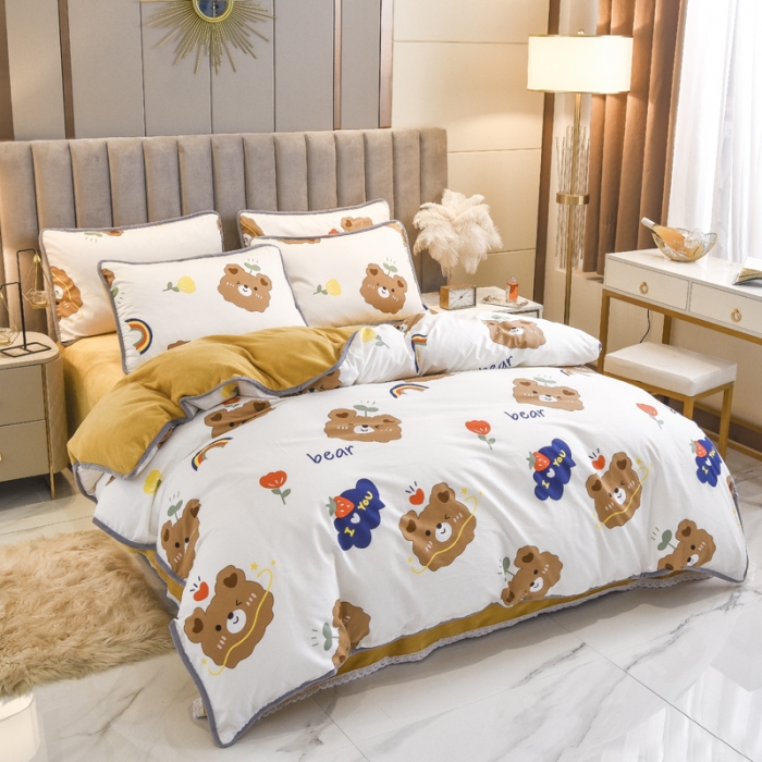 91家纺网 家纺一手货源 找家纺 琪琪阁 2021新款全棉+牛奶绒四件套安迪小熊