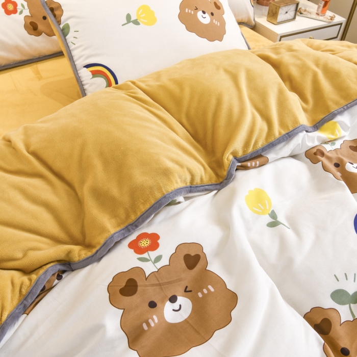 91家纺网 家纺一手货源 找家纺 琪琪阁 2021新款全棉+牛奶绒四件套安迪小熊