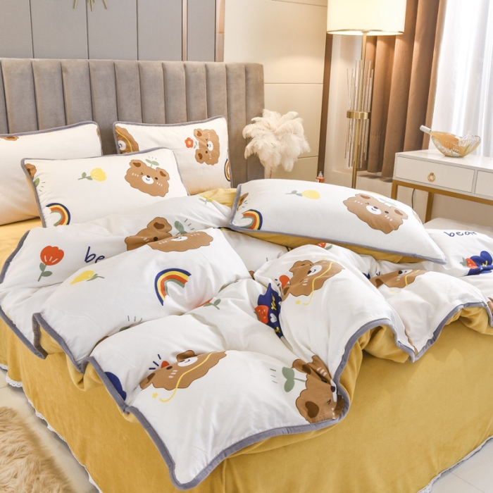 91家纺网 家纺一手货源 找家纺 琪琪阁 2021新款全棉+牛奶绒四件套安迪小熊