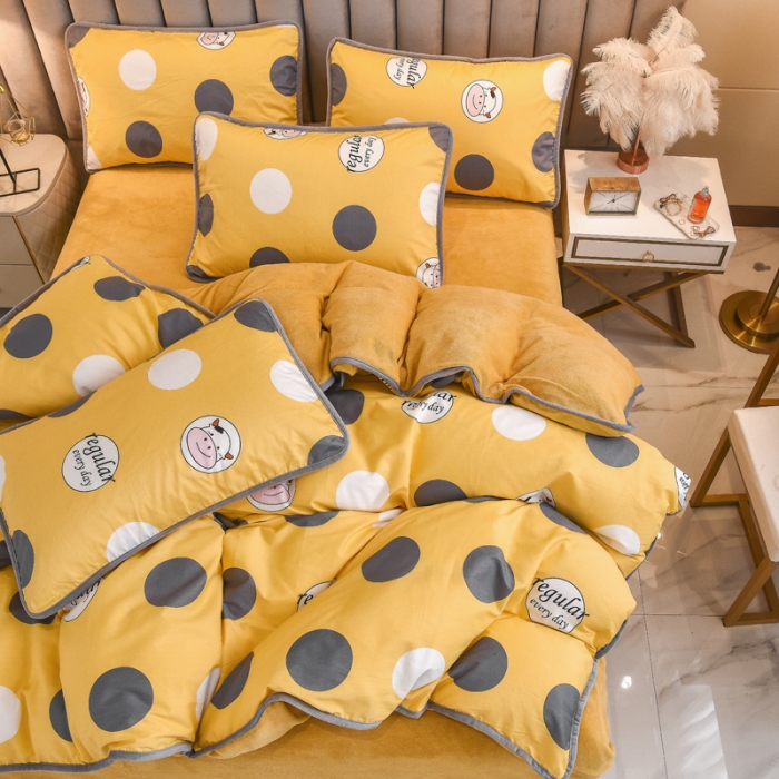 91家纺网 家纺一手货源 找家纺 琪琪阁 2021新款全棉+牛奶绒四件套奔跑小牛