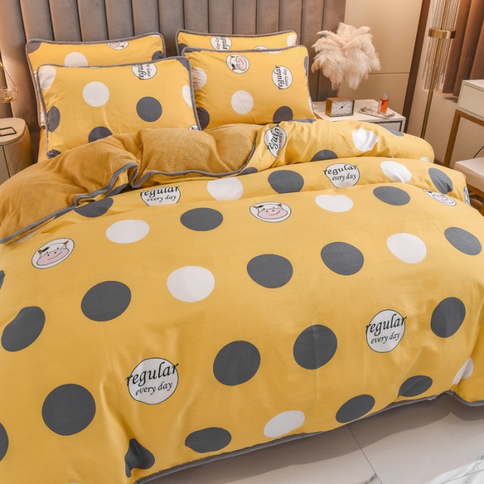 91家纺网 家纺一手货源 找家纺 琪琪阁 2021新款全棉+牛奶绒四件套奔跑小牛