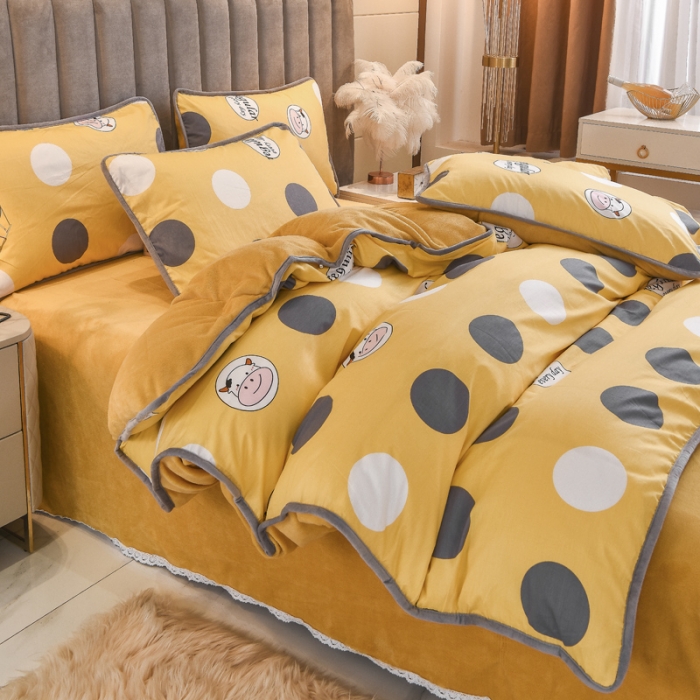 91家纺网 家纺一手货源 找家纺 琪琪阁 2021新款全棉+牛奶绒四件套奔跑小牛