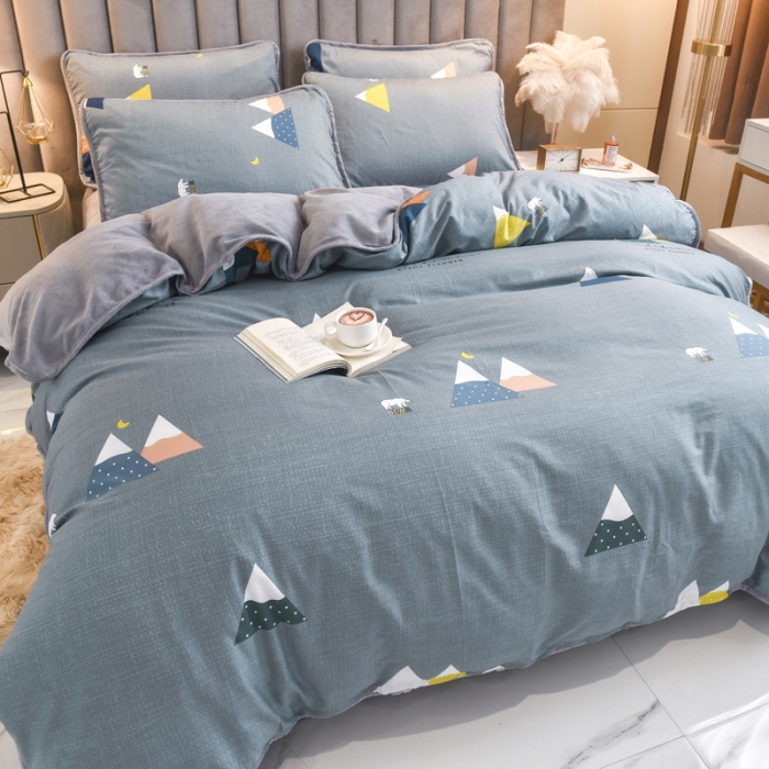 91家纺网 家纺一手货源 找家纺 琪琪阁 2021新款全棉+牛奶绒四件套简易