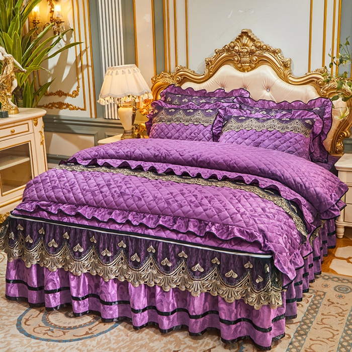 91家纺网 家纺一手货源 找家纺 网红馆2025新款盛世佳人天鹅绒夹棉单品床裙被套枕套 丁香紫