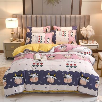 琪琪阁 2021新款全棉+牛奶绒四件套勇敢牛牛