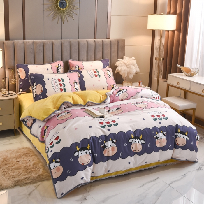 91家纺网 家纺一手货源 找家纺 琪琪阁 2021新款全棉+牛奶绒四件套勇敢牛牛