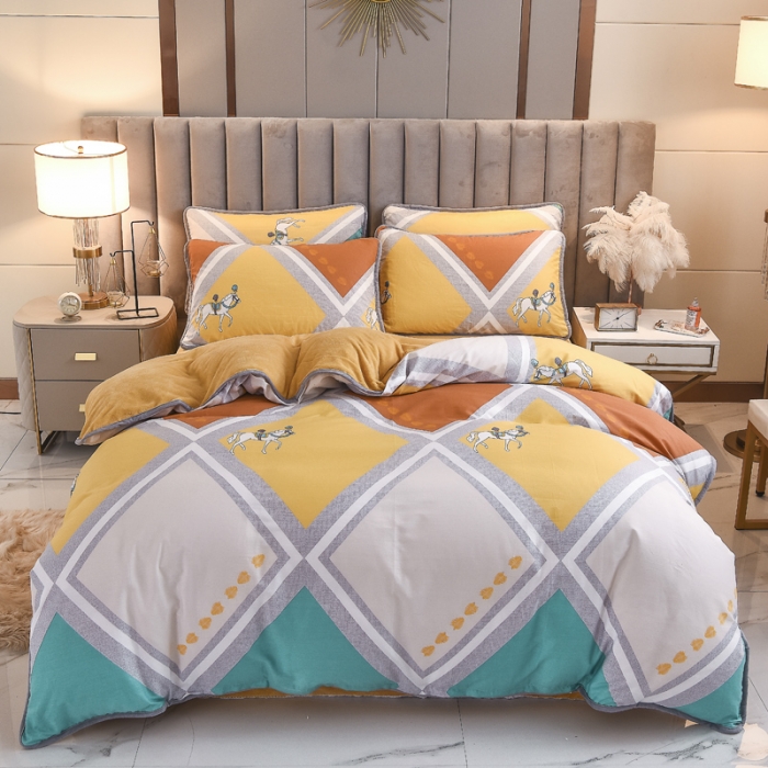 91家纺网 家纺一手货源 找家纺 琪琪阁 2021新款全棉+牛奶绒四件套斯图亚克