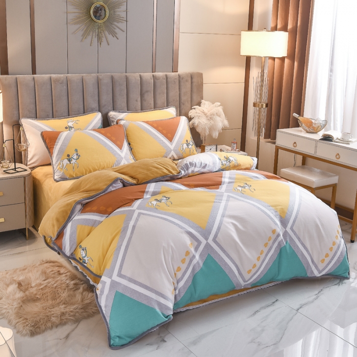 91家纺网 家纺一手货源 找家纺 琪琪阁 2021新款全棉+牛奶绒四件套斯图亚克