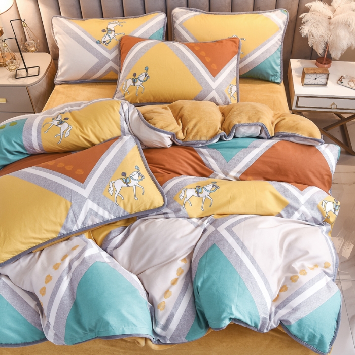 91家纺网 家纺一手货源 找家纺 琪琪阁 2021新款全棉+牛奶绒四件套斯图亚克